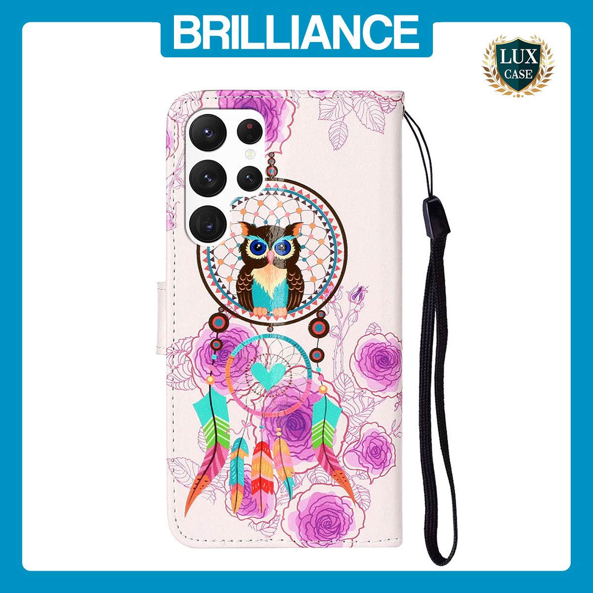 Brilliance LUX Samsung S24 Ultra Flip PU Leather Wallet 3D Print Owl design Case