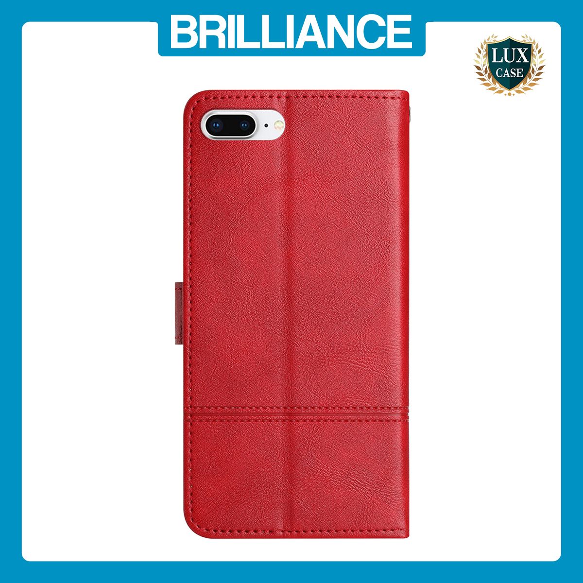 Brilliance LUX iPhone 6P/7P/8P Flip Book PU Leather Wallet ShockProof Cowhide Texture with Wrist Strap Case Red