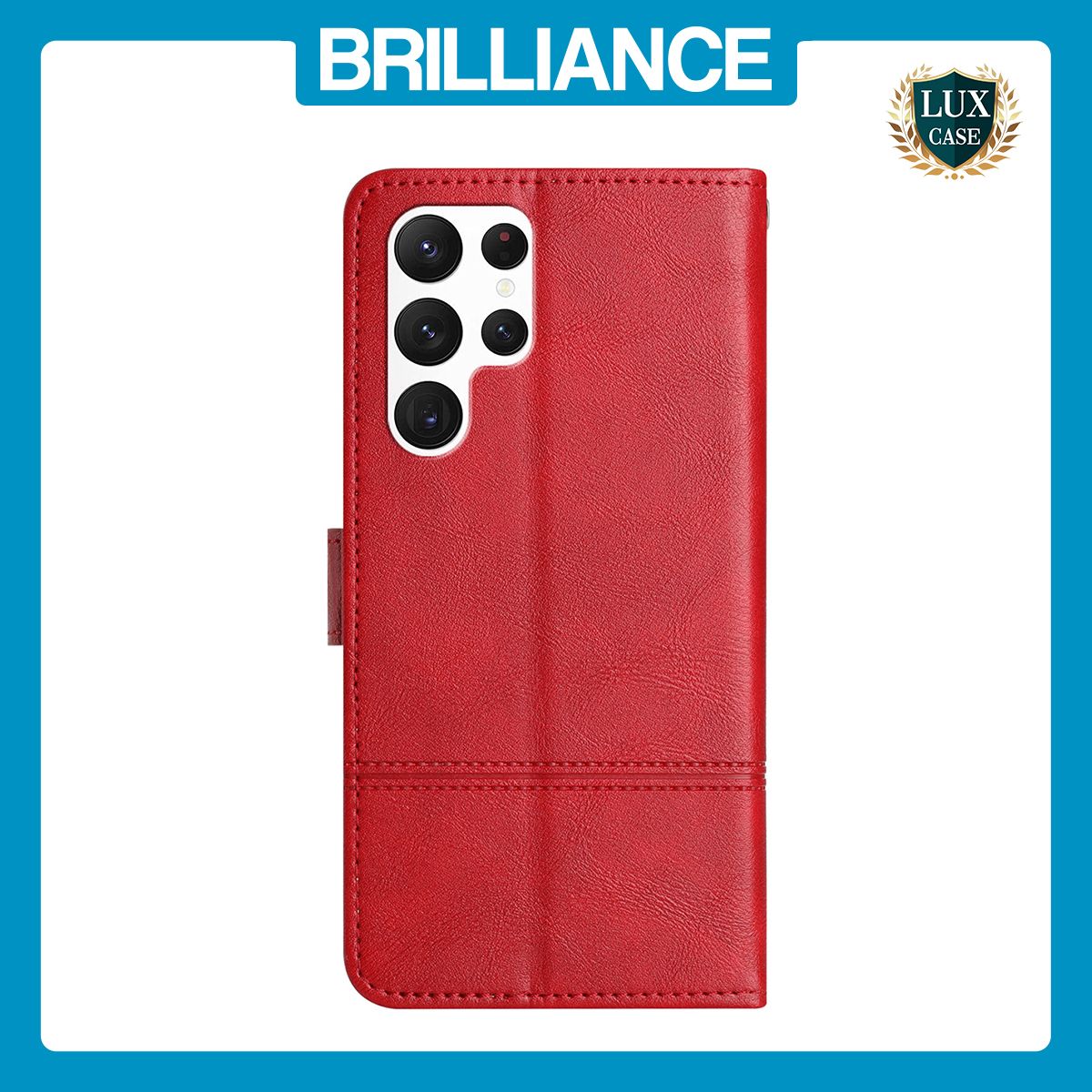 Brilliance LUX Samsung S24 Ultra Flip Book PU Leather Wallet ShockProof Cowhide Texture with Wrist Strap Case Red