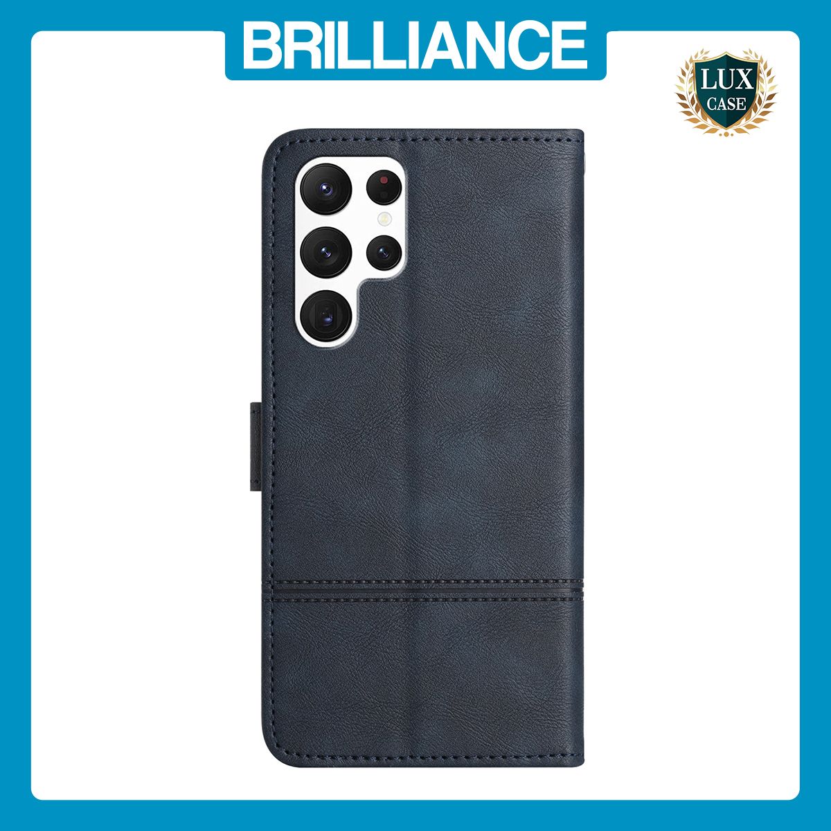 Brilliance LUX Samsung S23 Ultra Flip Book PU Leather Wallet ShockProof Cowhide Texture with Wrist Strap Case Blue