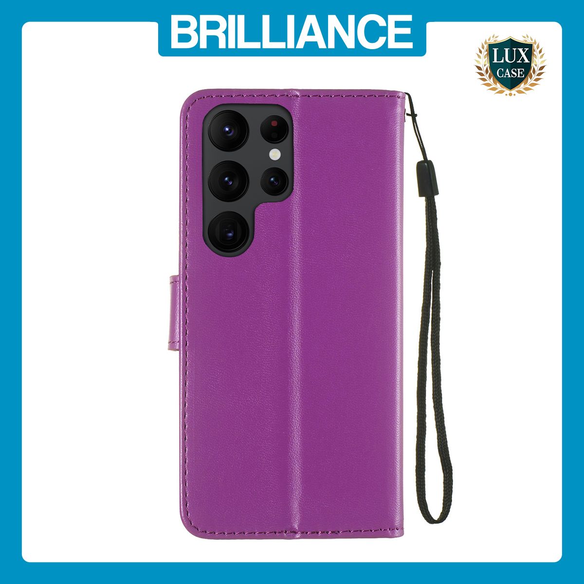 Brilliance LUX Samsung S24 Ultra Flip PU Leather Wallet Classic Card Pockets with Wrist Strap Case Purple