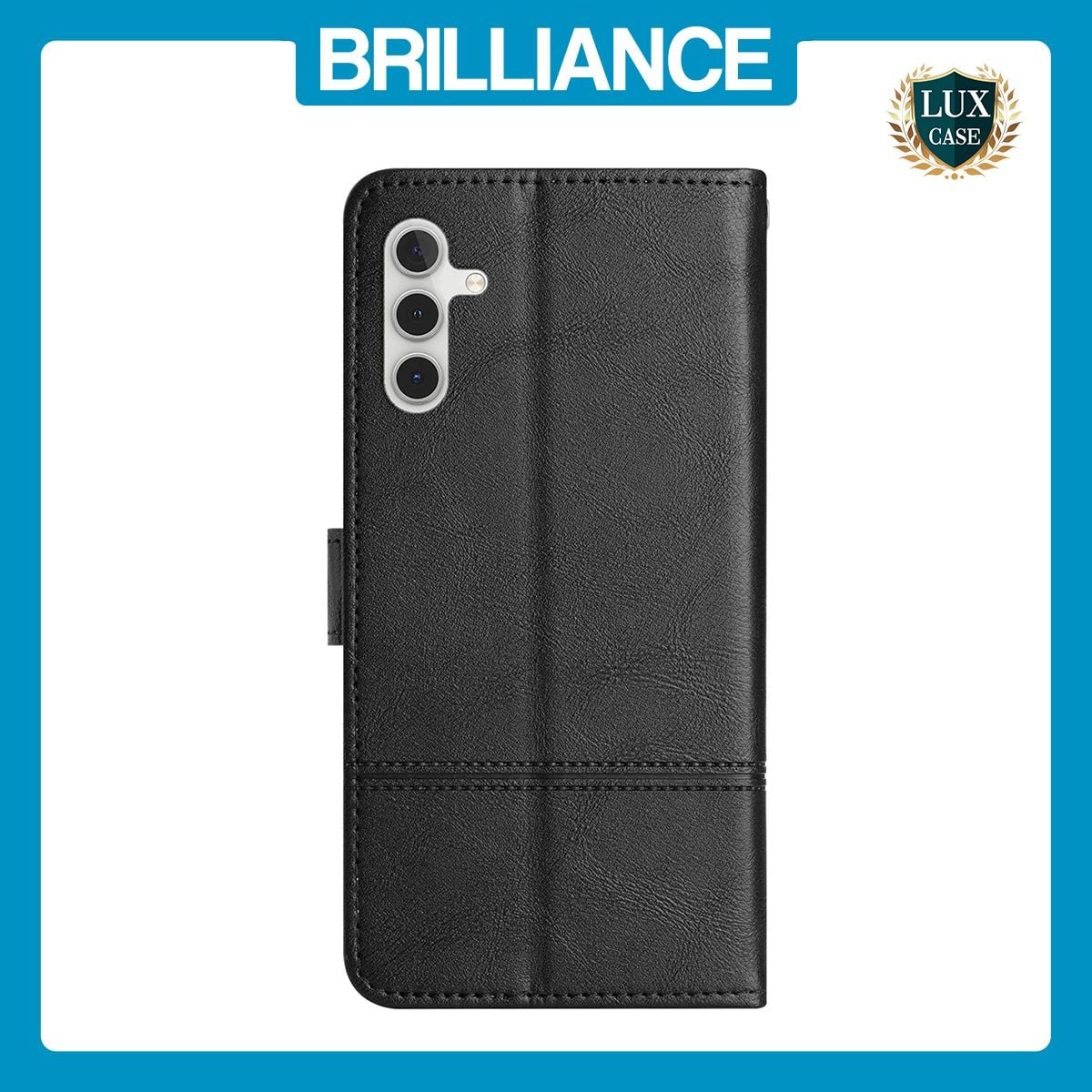 Brilliance LUX Samsung A25 5G Flip PU Leather Wallet ShockProof Imprinted Cowhide Texture with Wrist Strap Case Black