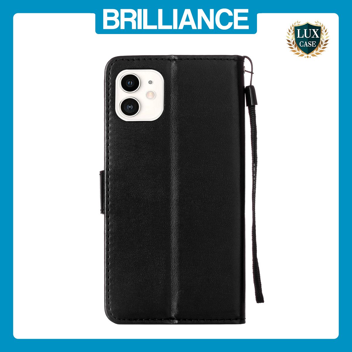Brilliance LUX iPhone 11 Flip PU Leather Wallet Classic Card Pockets with Wrist Strap Case Black