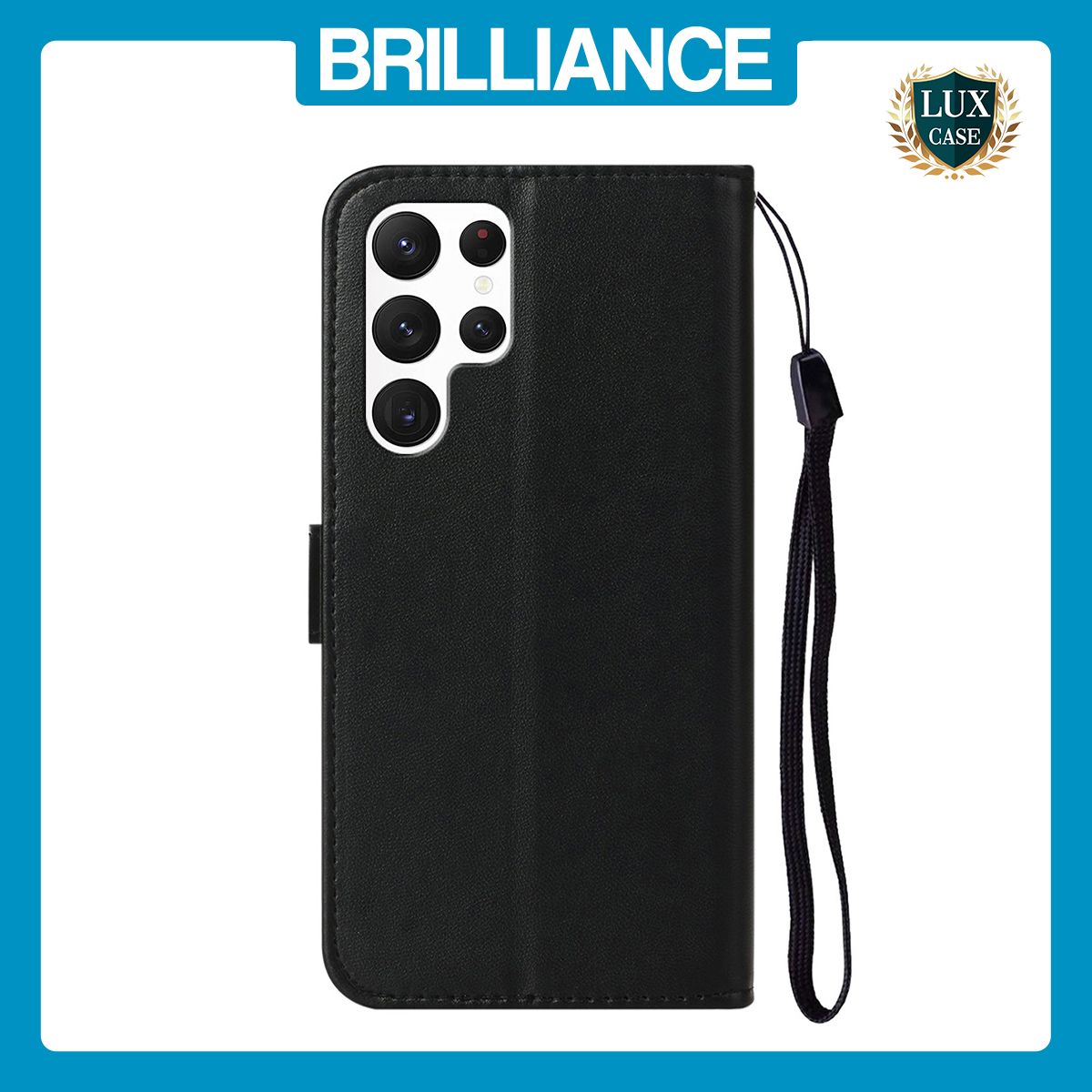 Brilliance LUX Samsung S24 Ultra Flip PU Leather Wallet Classic Card Pockets with Wrist Strap Case Black