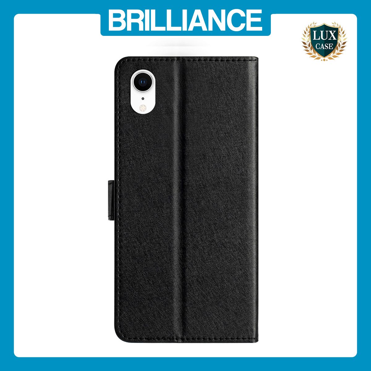 Brilliance LUX iPhone XR Flip PU Leather Wallet Silk Print Card Pockets with Wrist Strap Case Black