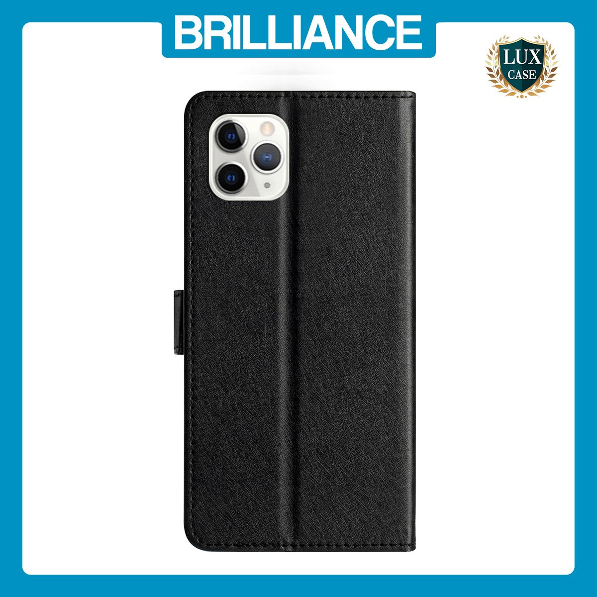 Brilliance LUX iPhone 11 Pro Flip PU Leather Wallet Silk Print Card Pockets with Wrist Strap Case Black
