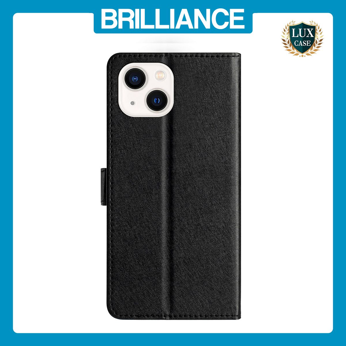 Brilliance LUX iPhone 13 Flip PU Leather Wallet Silk Print Card Pockets with Wrist Strap Case Black