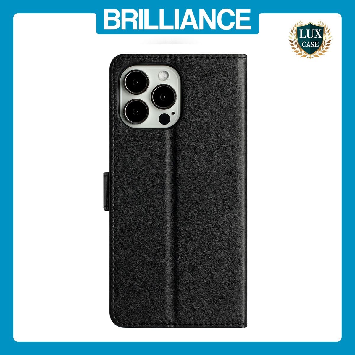 Brilliance LUX iPhone 14 Pro Flip PU Leather Wallet Silk Print Card Pockets with Wrist Strap Case Black