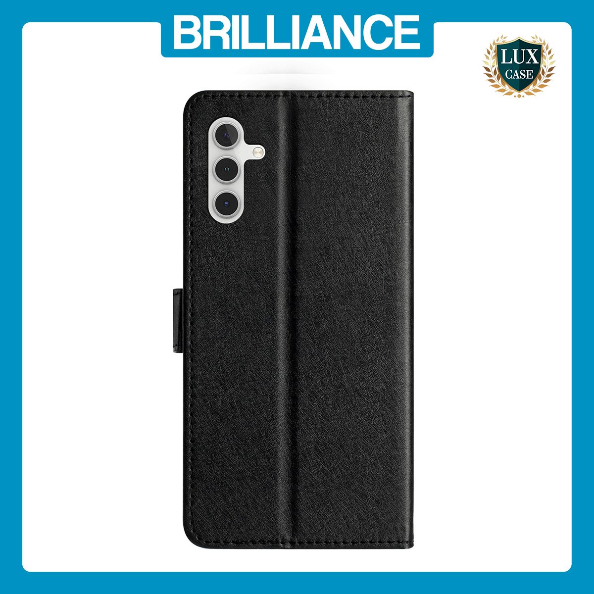 Brilliance LUX Samsung A25 5G Flip PU Leather Wallet Silk Print Card Pockets with Wrist Strap Case Black