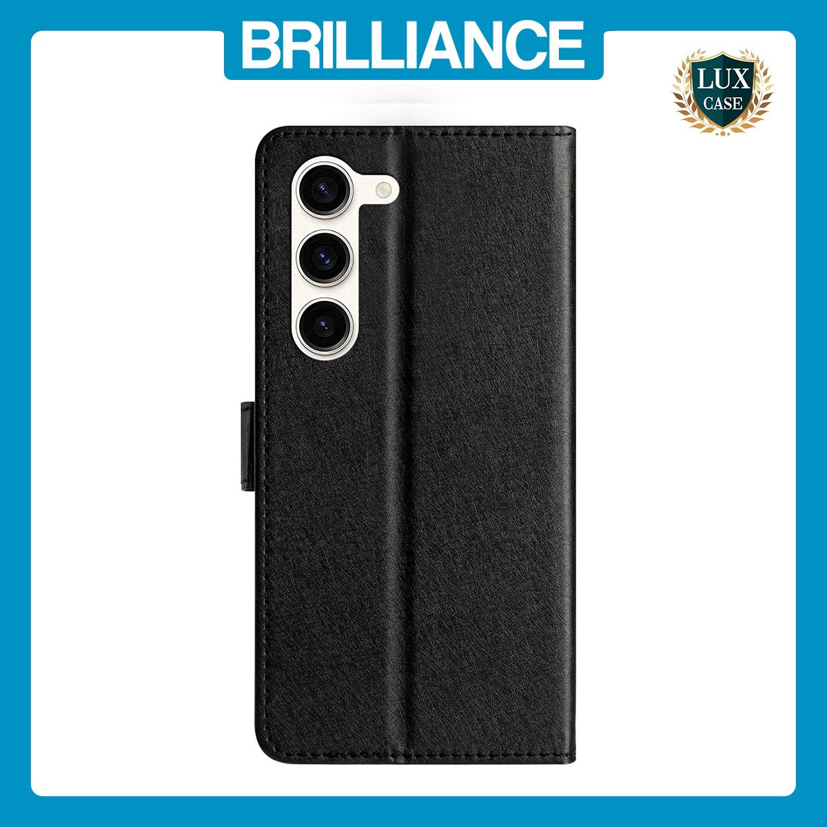 Brilliance LUX Samsung S24 Flip PU Leather Wallet Silk Print Card Pockets with Wrist Strap Case Black