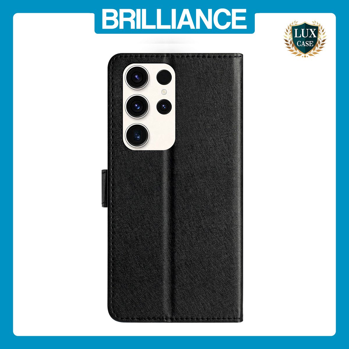 Brilliance LUX Samsung S24 Ultra Flip PU Leather Wallet Silk Print Card Pockets with Wrist Strap Case Black