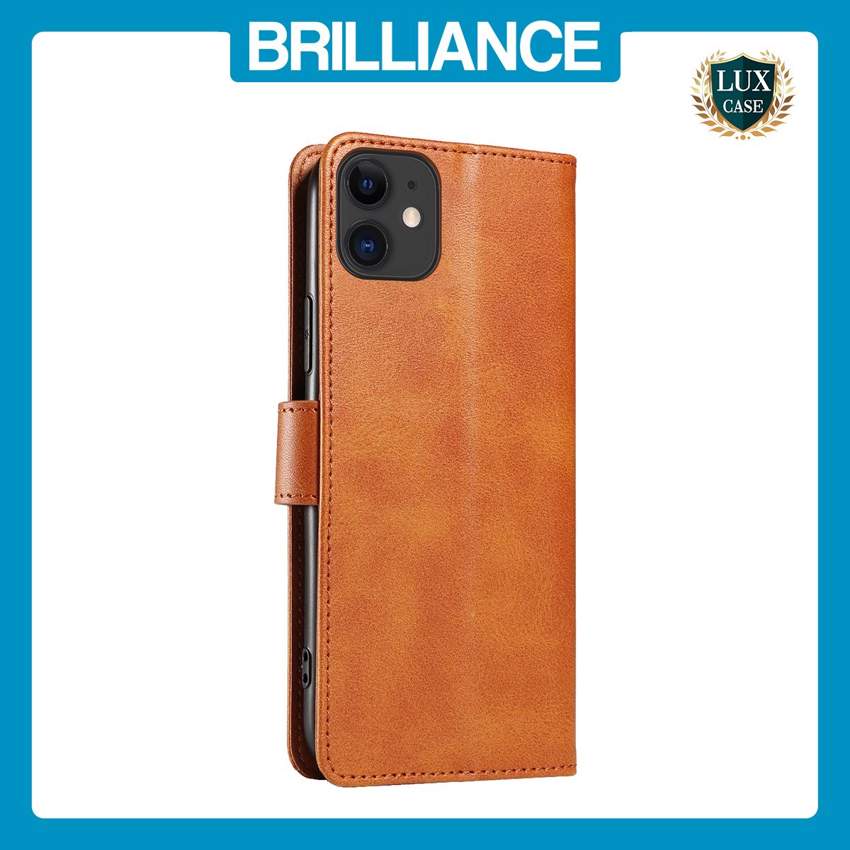 Brilliance LUX iPhone 11 Book Flip Soft PU Leather Wallet with Card Pockets Case Light Brown