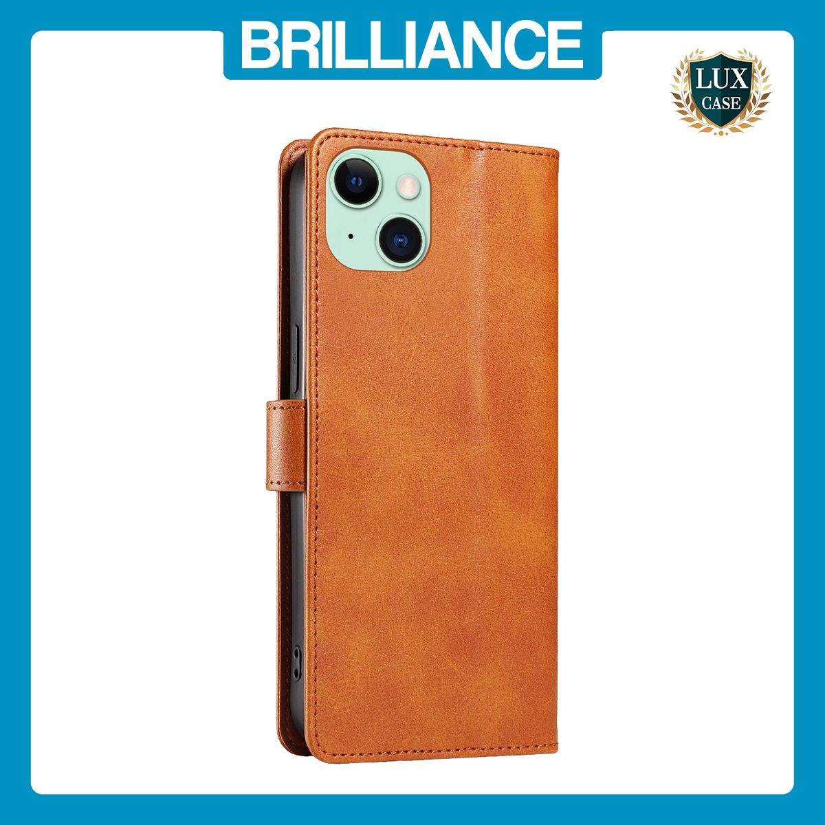 Brilliance LUX iPhone 14 Plus Book Flip Soft PU Leather Wallet with Card Pockets Case Light Brown