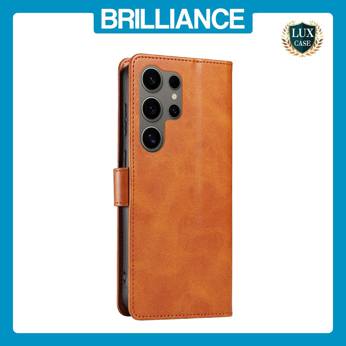 Brilliance LUX Samsung S24 Ultra Book Flip Soft PU Leather Wallet with Card Pockets Case Light Brown