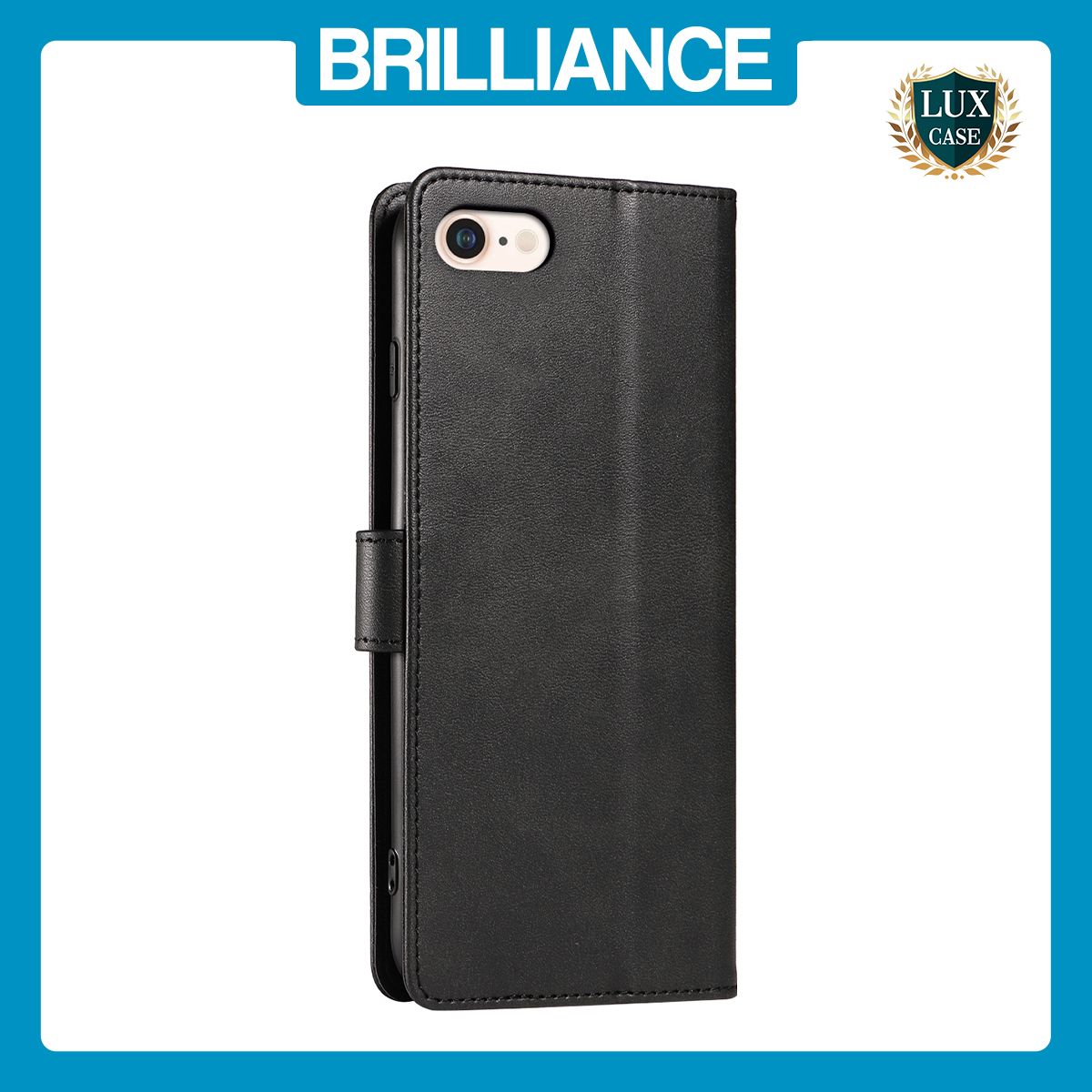 Brilliance LUX iPhone 6/7/8 Book Flip Soft PU Leather Wallet with Card Pockets Case Black
