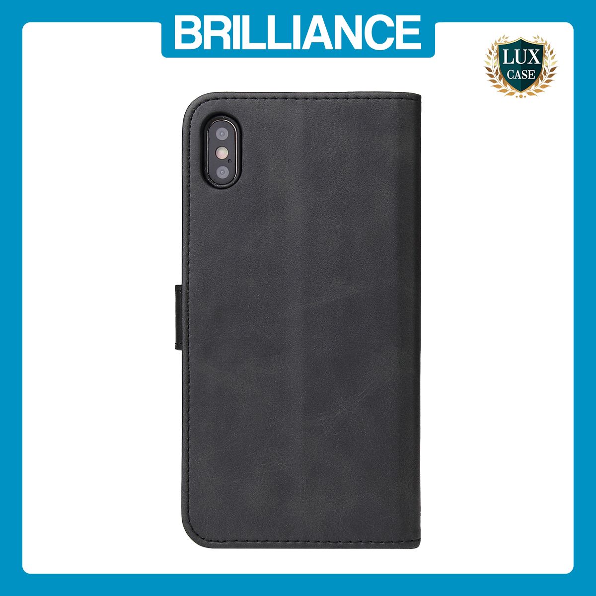 Brilliance LUX iPhone XS Max Book Flip Soft PU Leather Wallet with Card Pockets Case Black