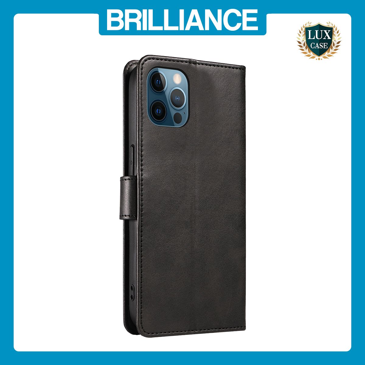 Brilliance LUX iPhone 12 Pro Book Flip Soft PU Leather Wallet with Card Pockets Case Black