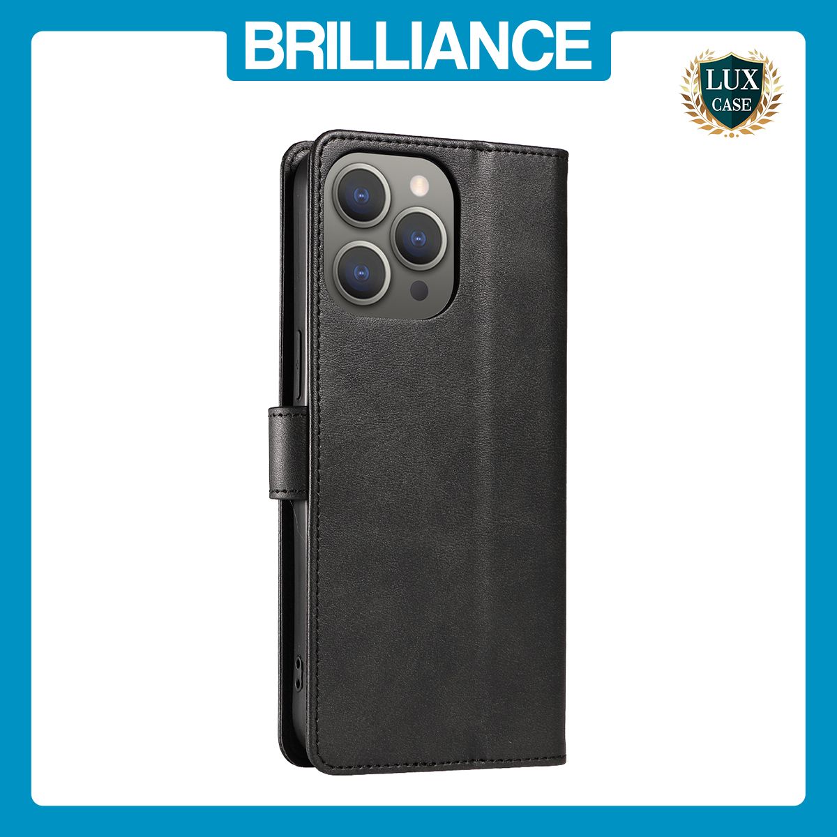 Brilliance LUX iPhone 12 Pro Max Book Flip Soft PU Leather Wallet with Card Pockets Case Black
