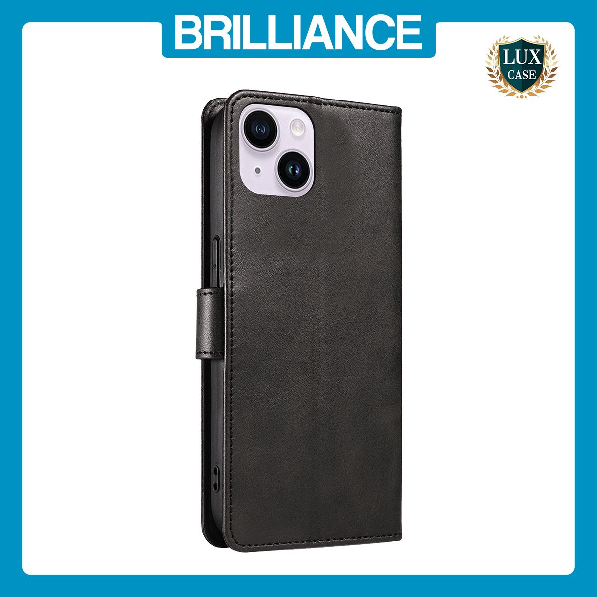 Brilliance LUX iPhone 14 Book Flip Soft PU Leather Wallet with Card Pockets Case Black
