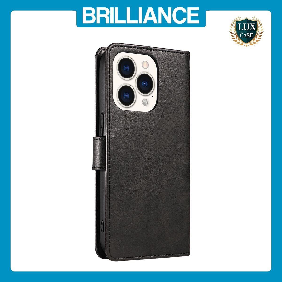 Brilliance LUX iPhone 14 Pro Book Flip Soft PU Leather Wallet with Card Pockets Case Black