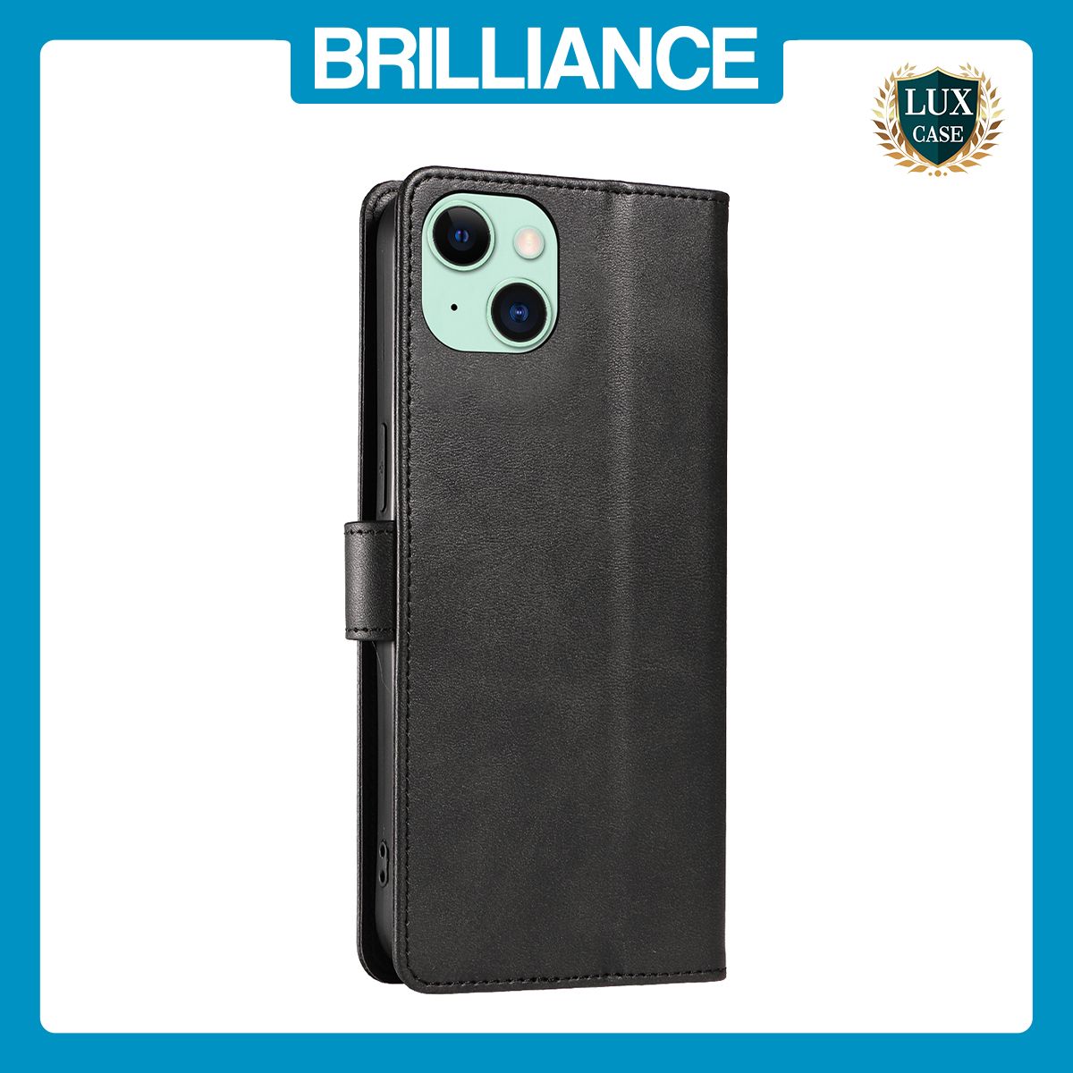 Brilliance LUX iPhone 15 Plus Book Flip Soft PU Leather Wallet with Card Pockets Case Black