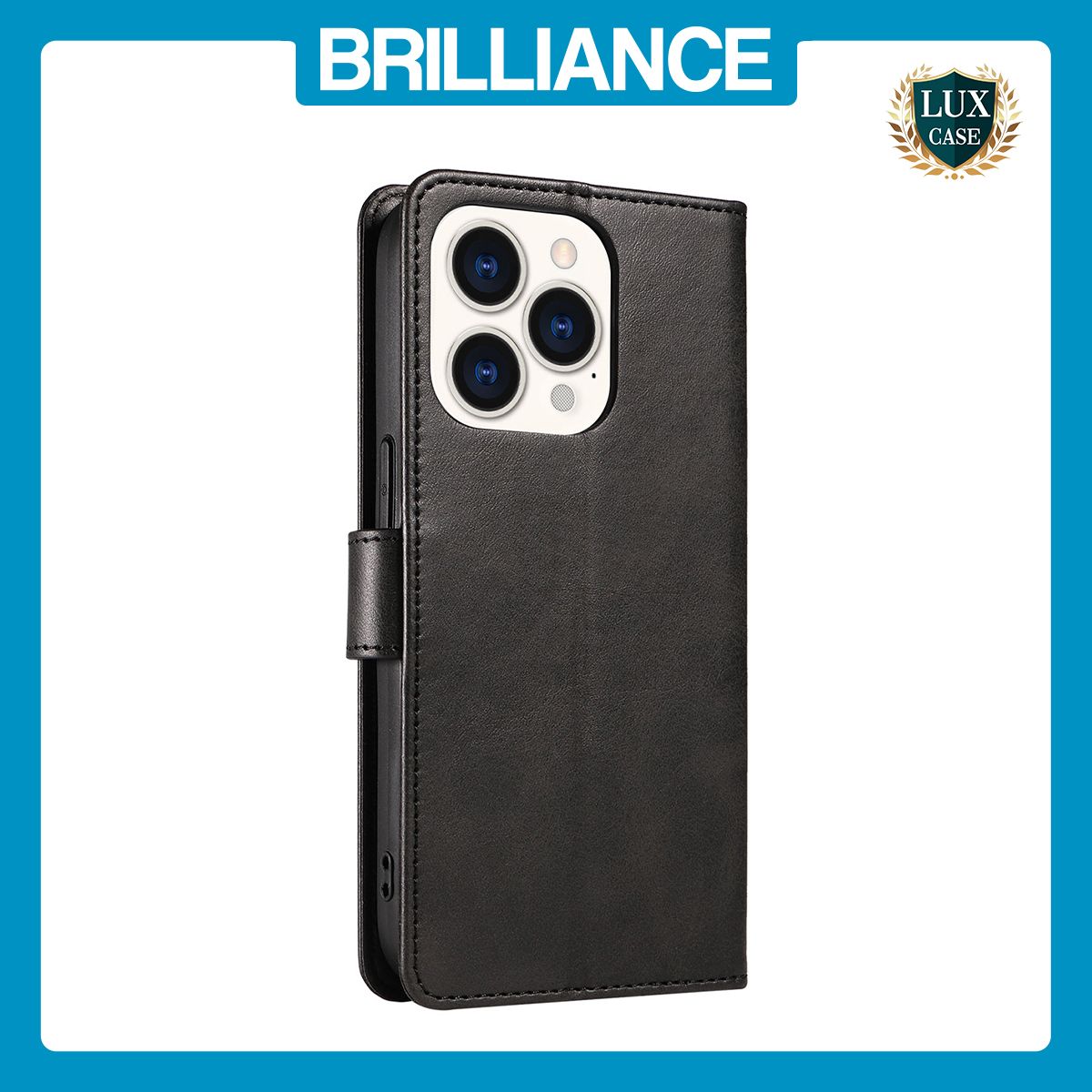 Brilliance LUX iPhone 15 Pro Book Flip Soft PU Leather Wallet with Card Pockets Case Black