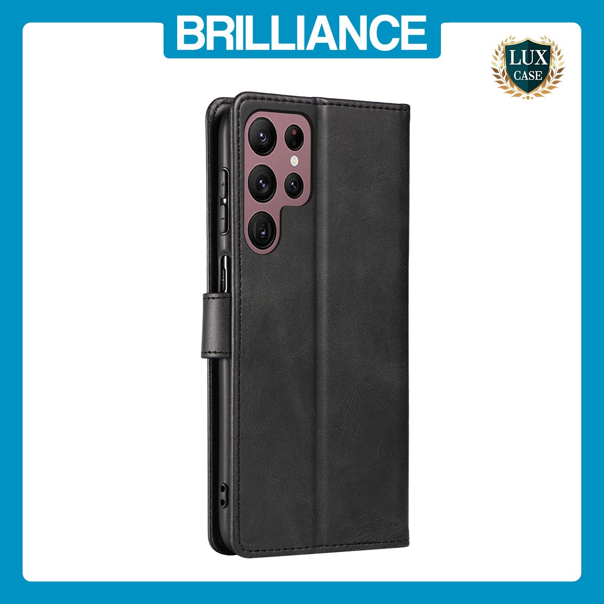 Brilliance LUX Samsung S23 Ultra Book Flip Soft PU Leather Wallet with Card Pockets Case Black