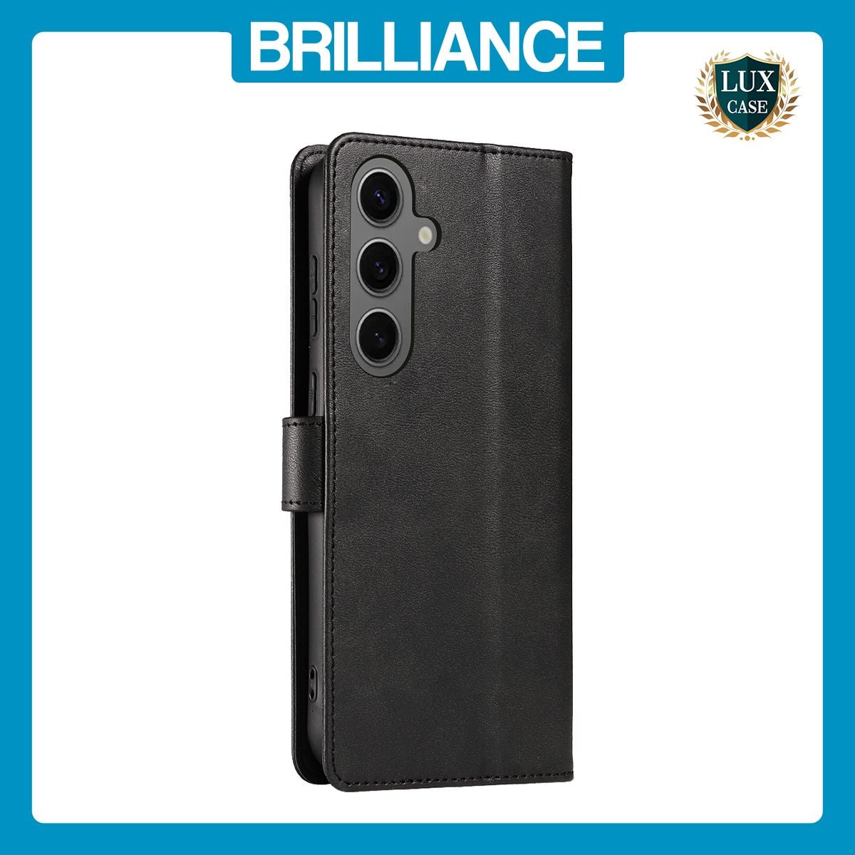 Brilliance LUX Samsung S24 Book Flip Soft PU Leather Wallet with Card Pockets Case Black
