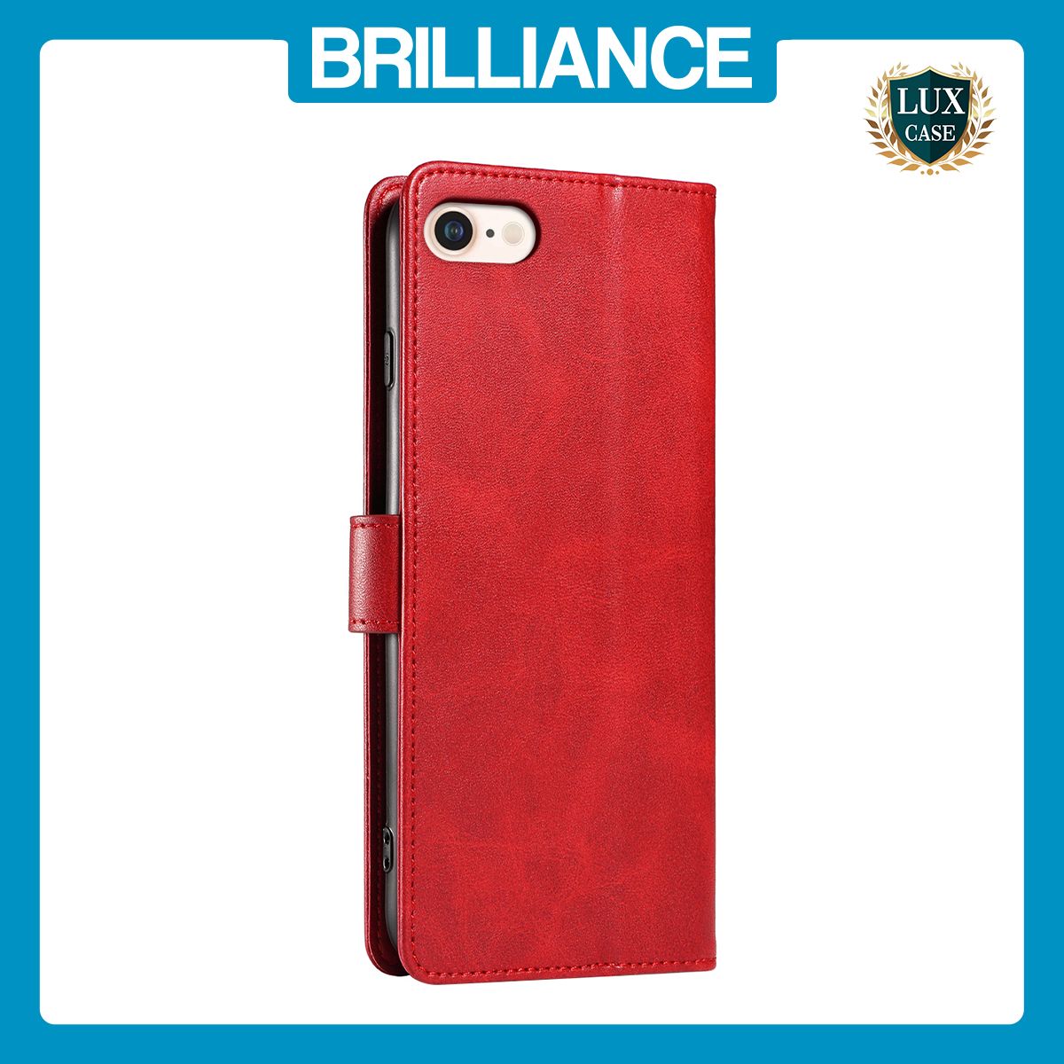Brilliance LUX iPhone 6/7/8 Book Flip Soft PU Leather Wallet with Card Pockets Case Red