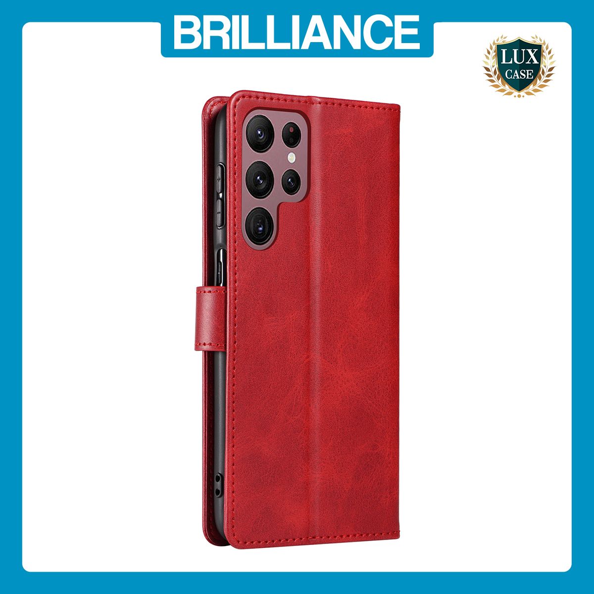 Brilliance LUX Samsung S23 Ultra Book Flip Soft PU Leather Wallet with Card Pockets Case Red