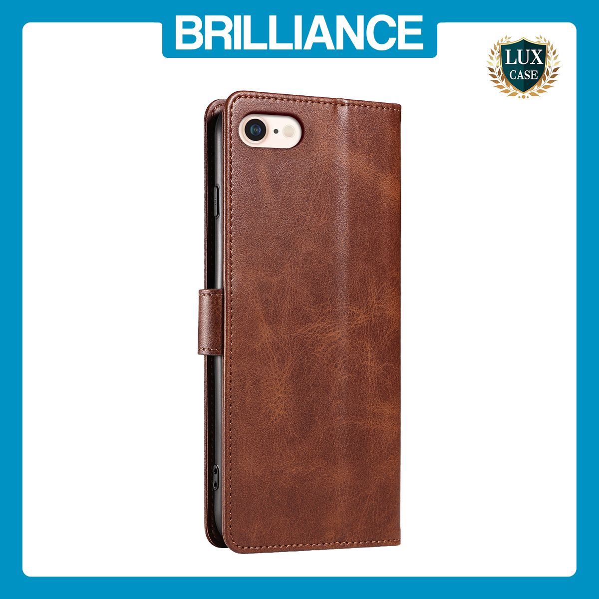 Brilliance LUX iPhone 6/7/8 Book Flip Soft PU Leather Wallet with Card Pockets Case Brown