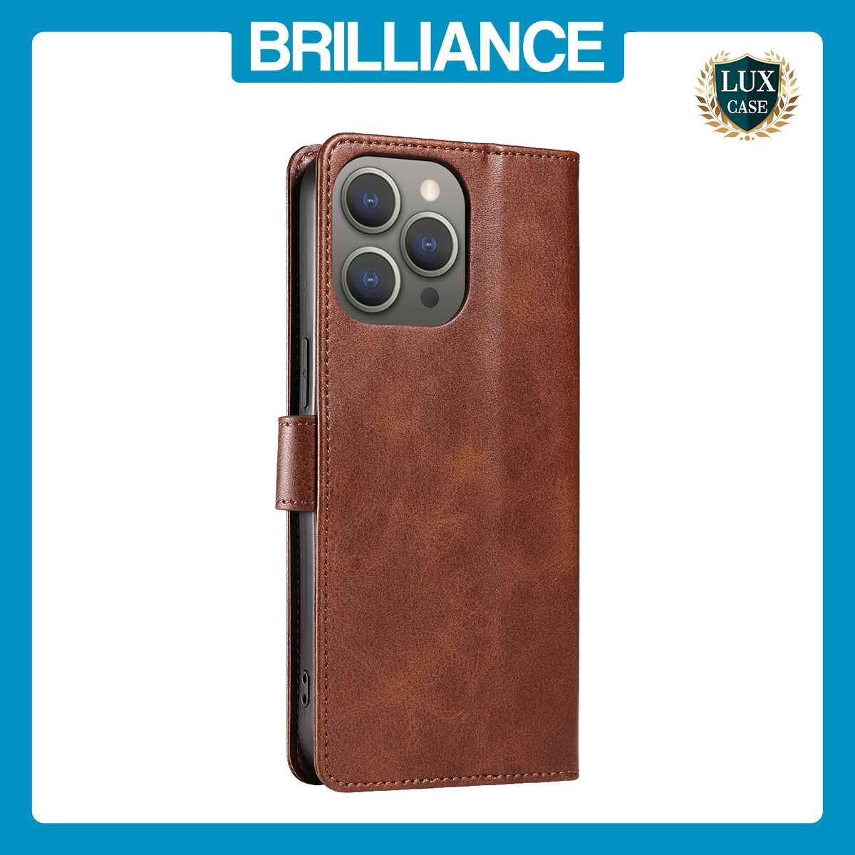 Brilliance LUX iPhone 12 Pro Max Book Flip Soft PU Leather Wallet with Card Pockets Case Brown