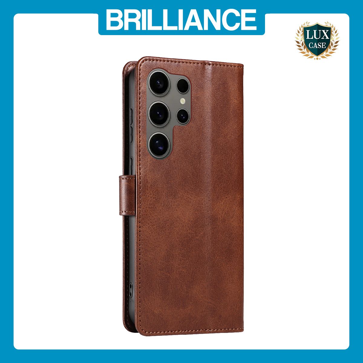 Brilliance LUX Samsung S24 Ultra Book Flip Soft PU Leather Wallet with Card Pockets Case Brown