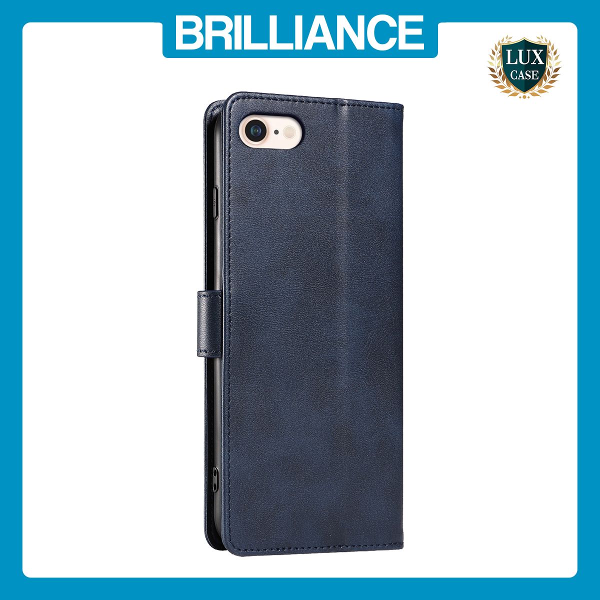 Brilliance LUX iPhone 6/7/8 Book Flip Soft PU Leather Wallet with Card Pockets Case Blue