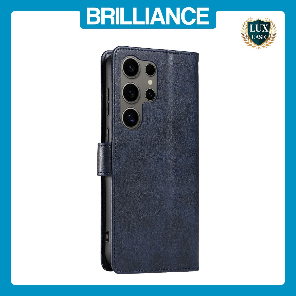 Brilliance LUX Samsung S24 Ultra Book Flip Soft PU Leather Wallet with Card Pockets Case Blue