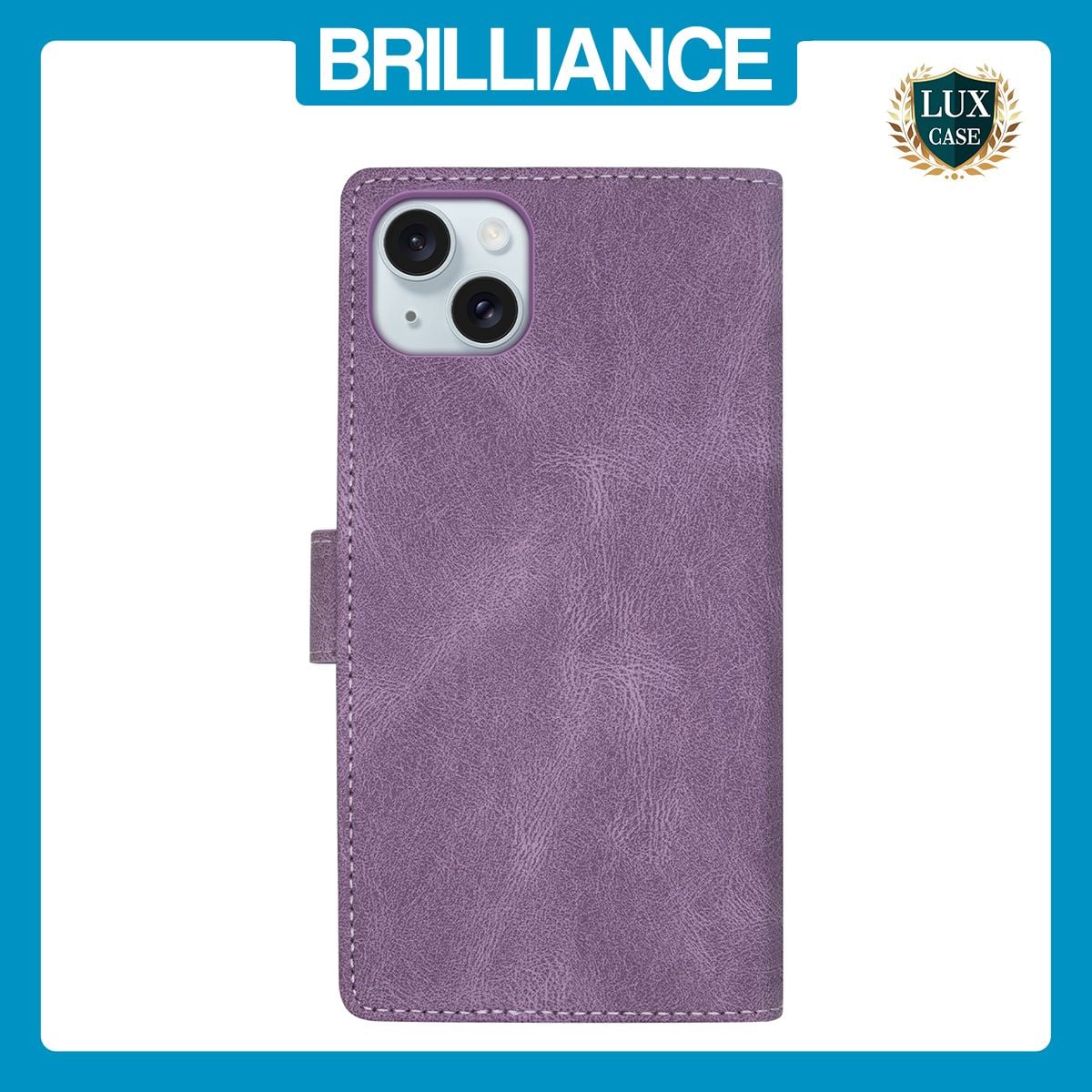 Brilliance LUX iPhone 15 Plus Flip Premium PU Leather Wallet Business Style with Card Pockets Case Purple