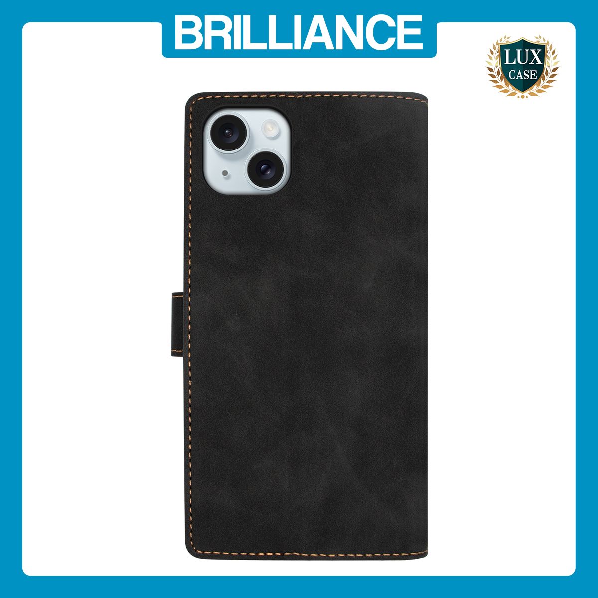 Brilliance LUX iPhone 15 Flip Premium PU Leather Wallet Business Style with Card Pockets Case Black