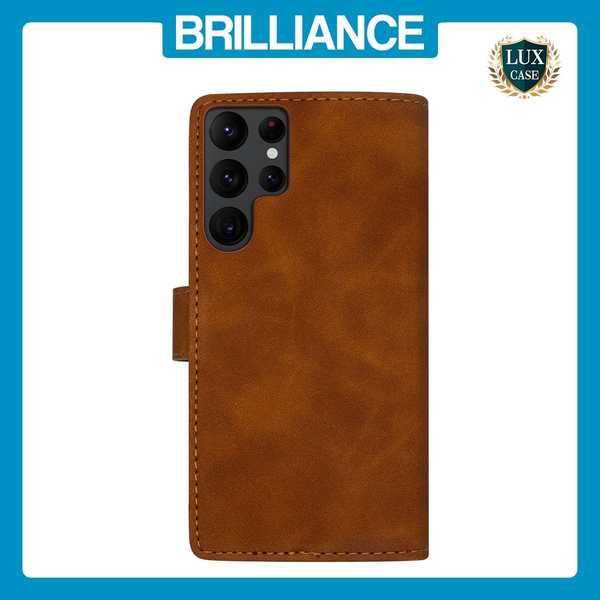Brilliance LUX Samsung S23 Ultra Flip Premium PU Leather Wallet Business Style with Card Pockets Case Brown