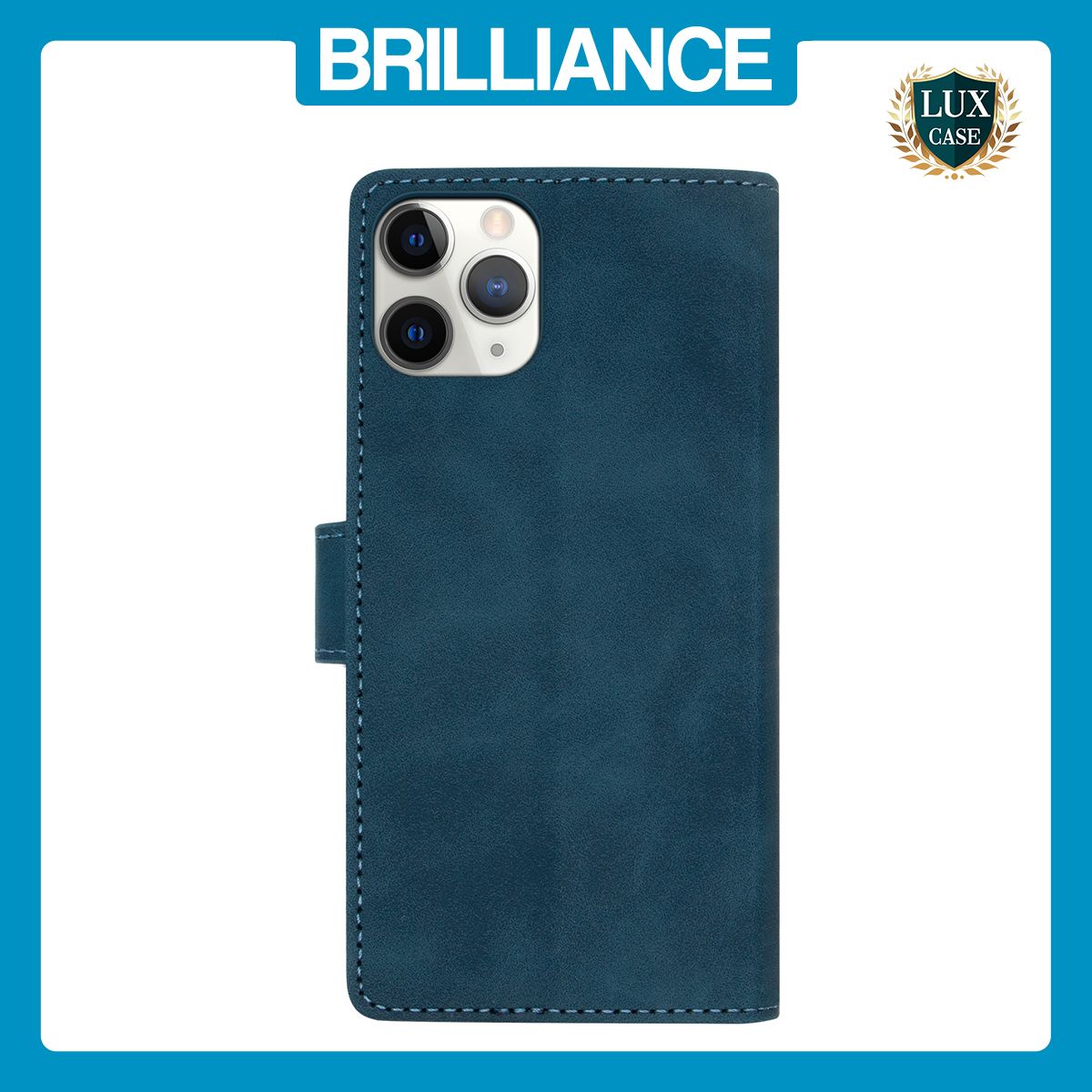 Brilliance LUX iPhone 15 Pro Max Flip Premium PU Leather Wallet Business Style with Card Pockets Case Blue