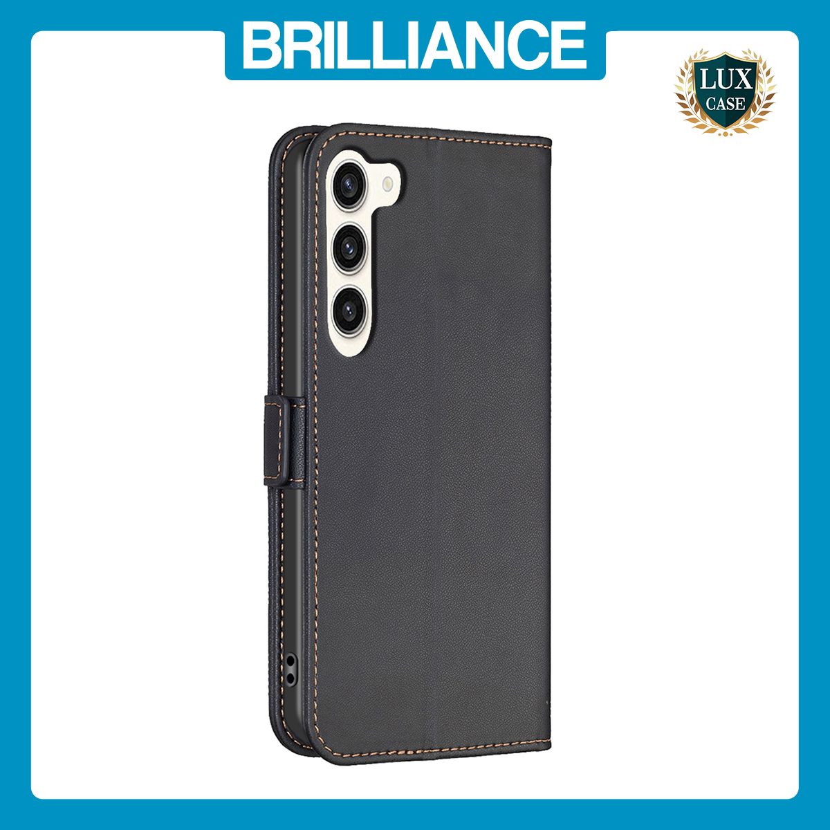 Brilliance LUX Samsung S24 Flip Book PU Leather Wallet Holder & Stand with Card Pockets Case Black