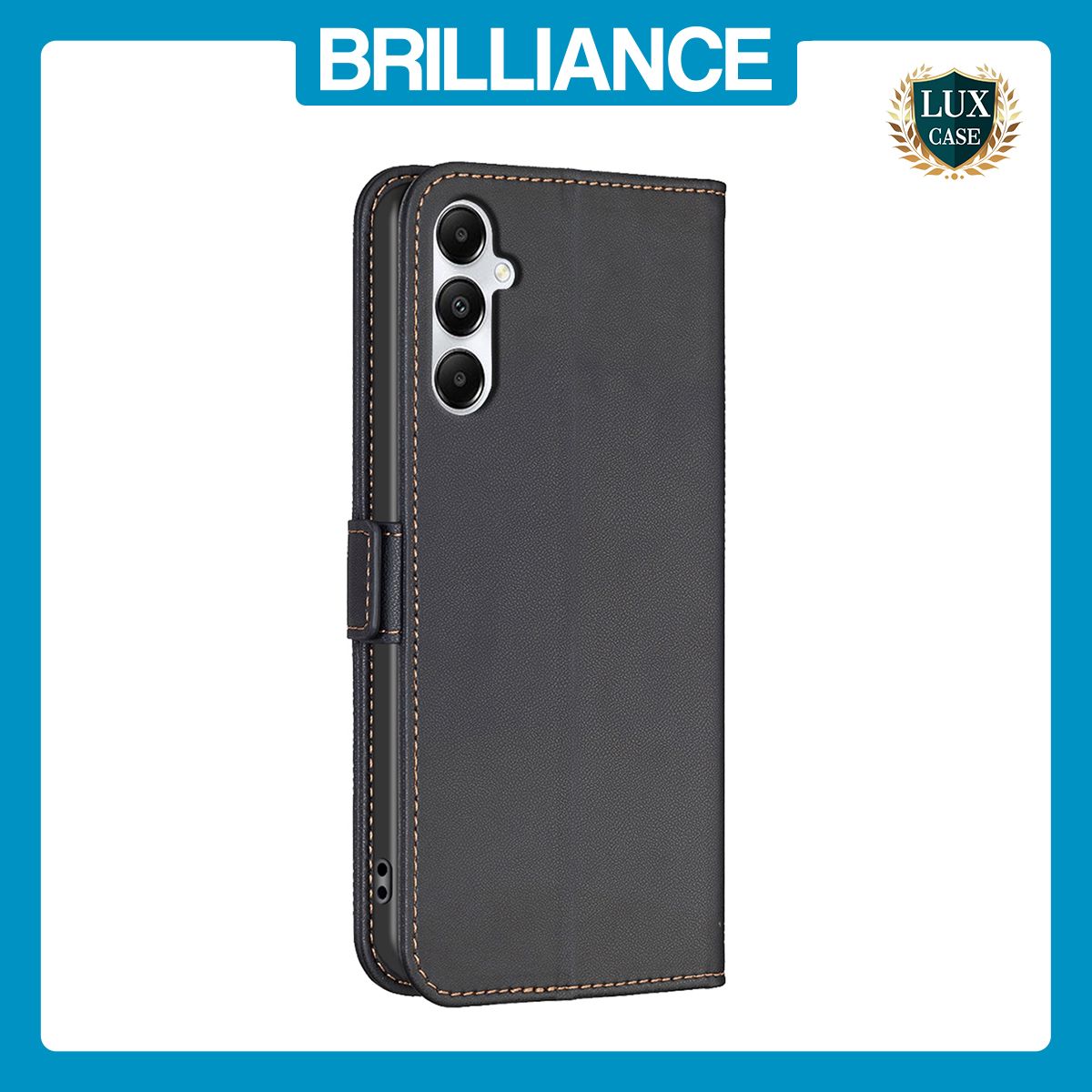 Brilliance LUX Samsung A05S Flip Book PU Leather Wallet Holder & Stand with Card Pockets Case Black