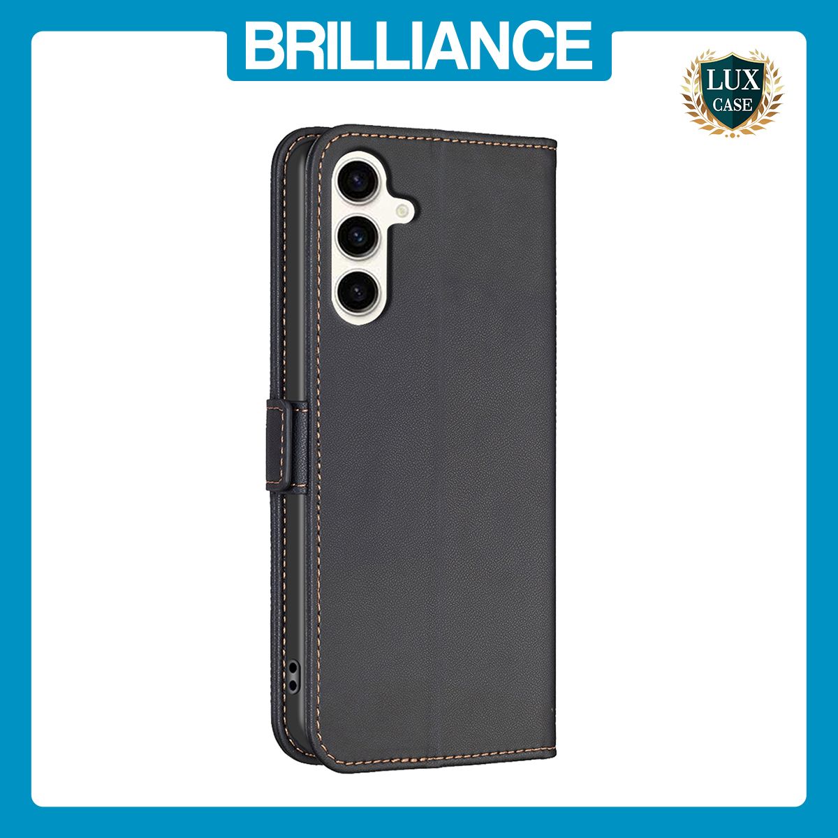 Brilliance LUX Samsung S23 FE Flip Book PU Leather Wallet Holder & Stand with Card Pockets Case Black
