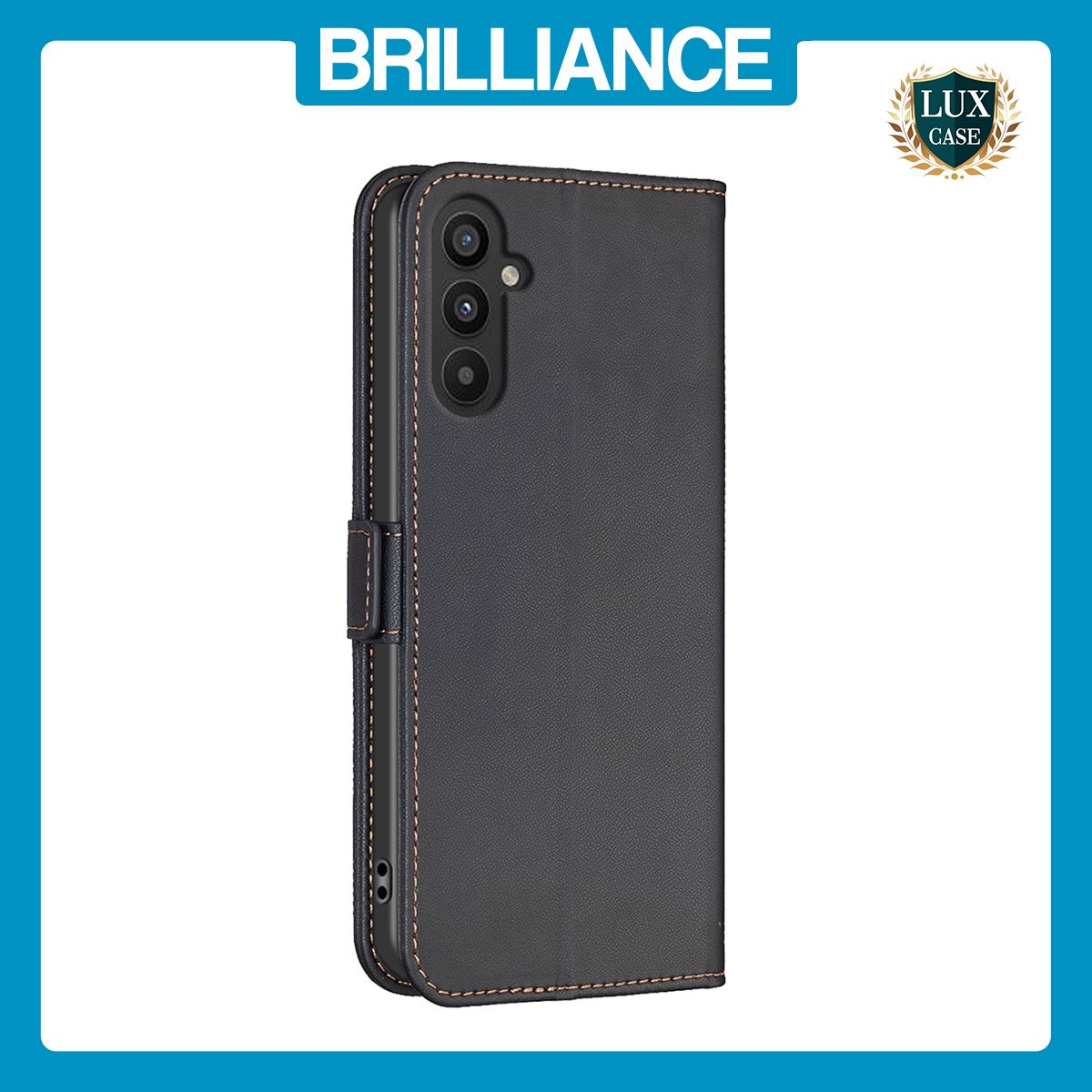 Brilliance LUX Samsung A25 5G Flip Book PU Leather Wallet Holder & Stand with Card Pockets Case Black