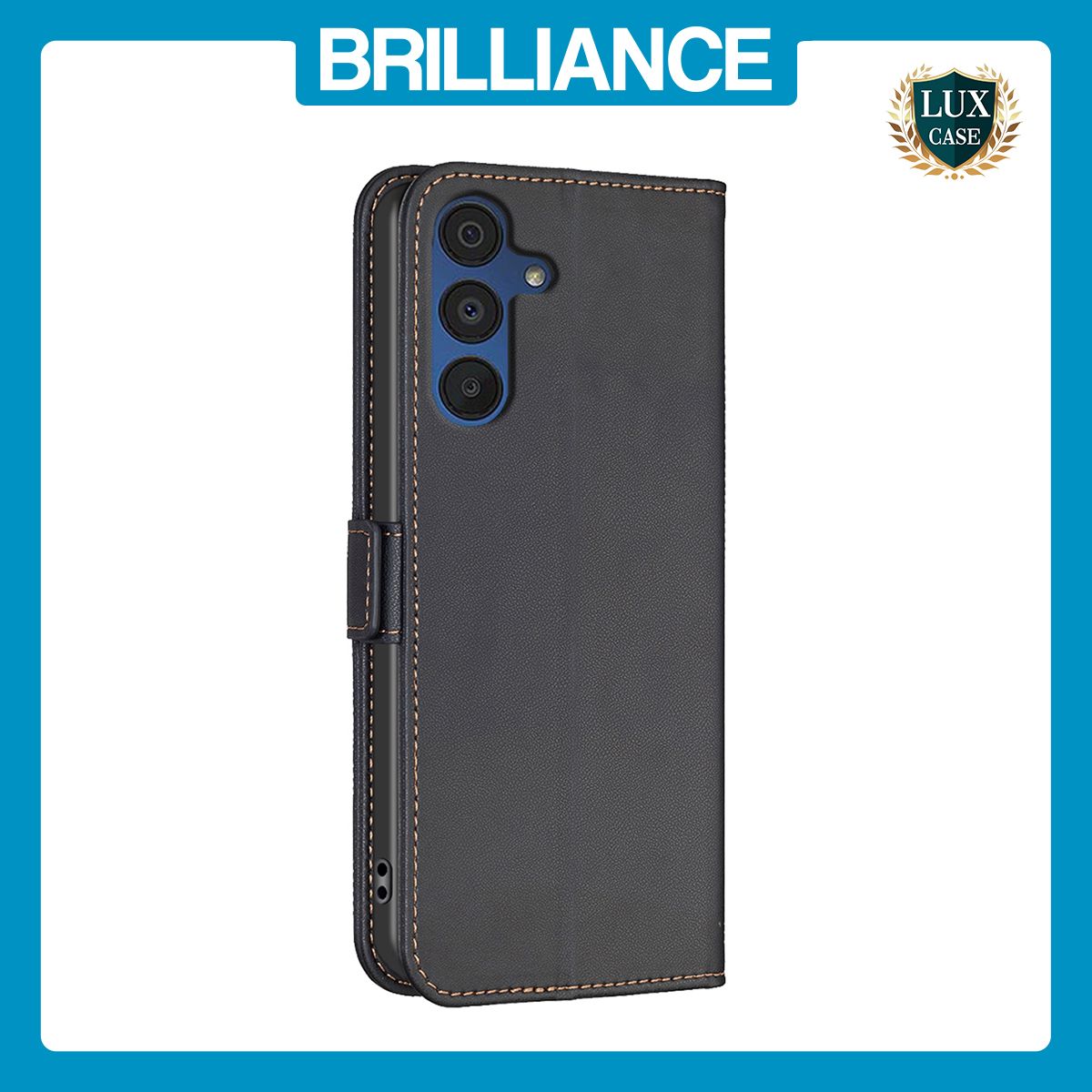 Brilliance LUX Samsung A15 5G Flip Book PU Leather Wallet Holder & Stand with Card Pockets Case Black
