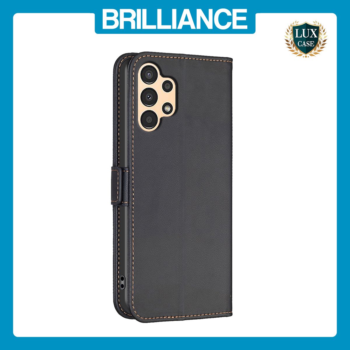 Brilliance LUX Samsung A14 4G/5G Flip Book PU Leather Wallet Holder & Stand with Card Pockets Case Black