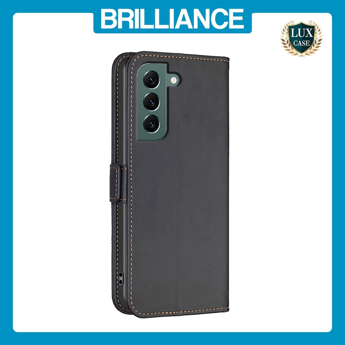 Brilliance LUX Samsung S22 Plus Flip Book PU Leather Wallet  Holder & Stand with Card Pockets Case Black