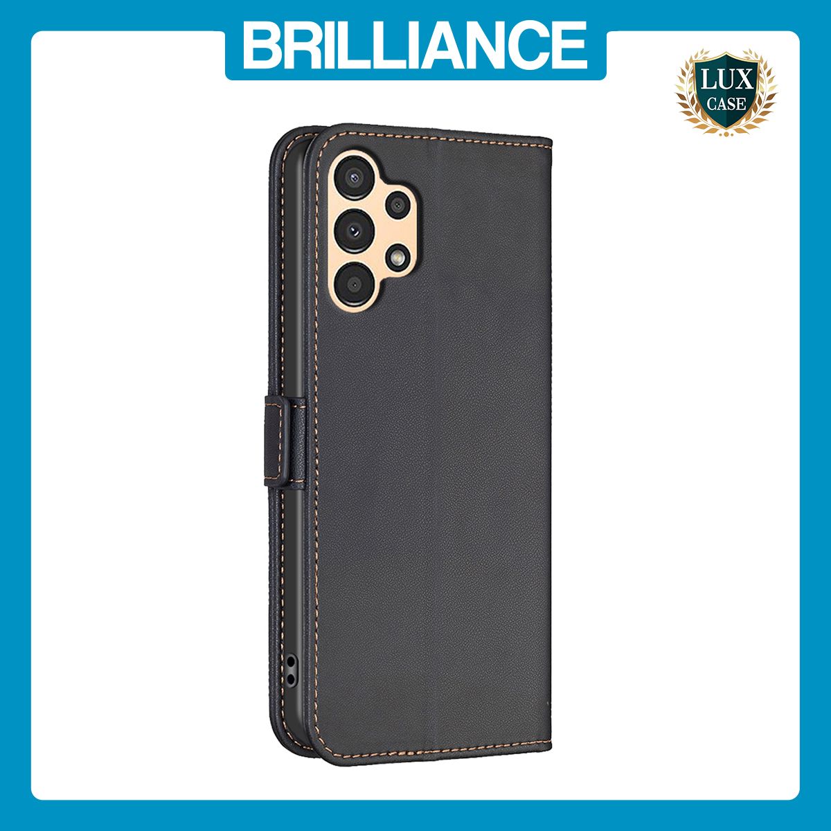 Brilliance LUX Samsung A32 5G Flip Book PU Leather Wallet Holder & Stand with Card Pockets Case Black