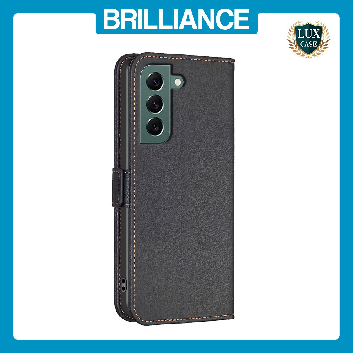 Brilliance LUX Samsung S21 Flip Book PU Leather Wallet Holder & Stand with Card Pockets Case Black