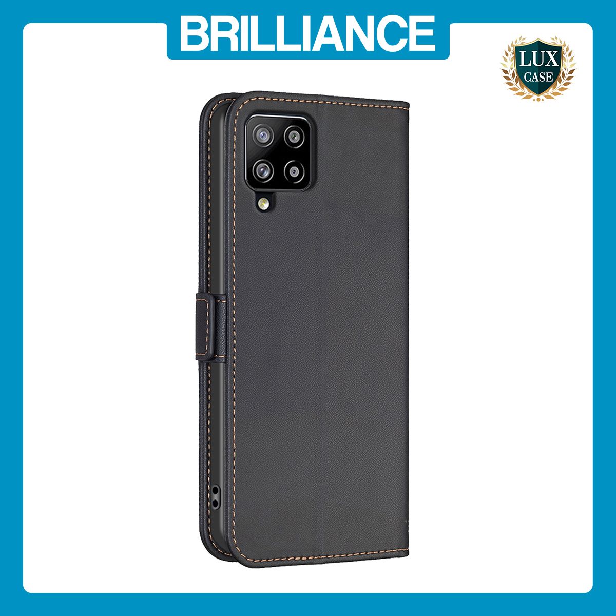 Brilliance LUX Samsung A42 5G Flip Book PU Leather Wallet  Holder & Stand with Card Pockets Case Black