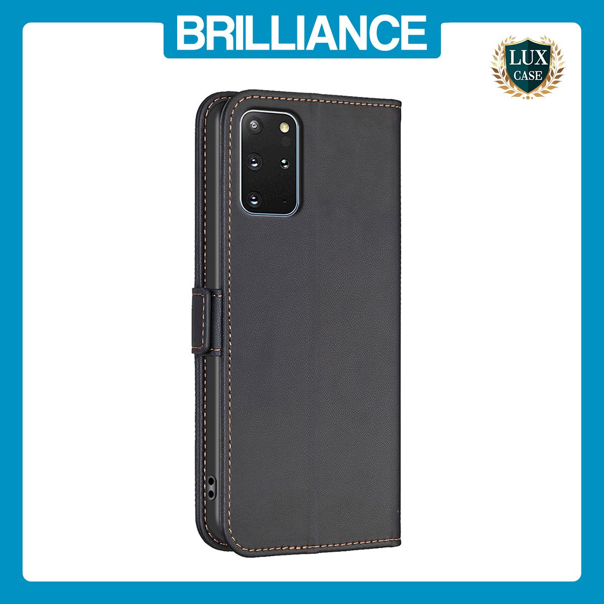 Brilliance LUX Samsung S20 Plus Flip Book PU Leather Wallet Holder & Stand with Card Pockets Case Black